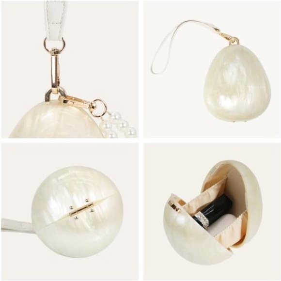 Pearl Acrylic Egg-Shaped Clutch – Marble Evening Purse with Chain - Picture 3 of 6